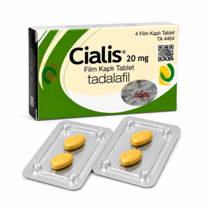 Cialis 20 mg 4 tablet orijinal karekodlu kutusu ve blister görseli, tadalafil içerikli ürün ve güncel eczane fiyatı.